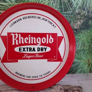 Red & White Round Rheingold 12 Inch Beer Bar Tray Vintage Advertising Man Cave Barware Gift For Him  #3090