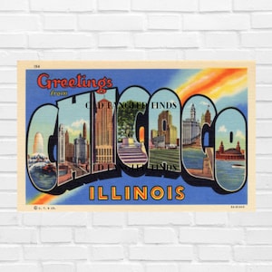 Digitaler Download Grüße aus Chicago 1930er Jahre Leinen Postkarte Curt Teich