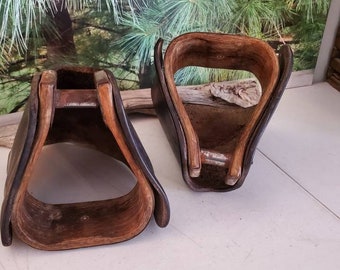 Étriers Arc à Bœuf Anciens – Bois Et Métal, Déco Western Primitive