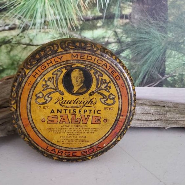 Antique Rawleigh’s Antiseptic Salve Tin / Art Nouveau Litho Salve Tin  #2587