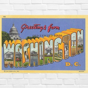 Digitaler Download GRÜSSE VON WASHINGTON, D C 1940er Jahre Leinen Postkarte Curt Teich druckbare Vorder- und Rückseite, Sammelalben-Versorgungsmaterial-Wandkunst