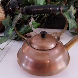 Antique Copper Tea Kettle Pot With Stamped Lid, Cottage Core, 