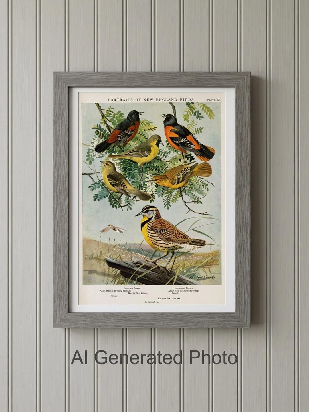 Louis Fuertes Bird Print – Oriole, Meadowlark, New England Birds