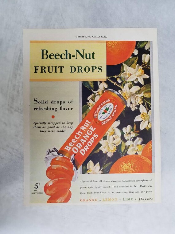 Beech-nut Fruit Drops Magazine Print Ad 1920's Collier, the
