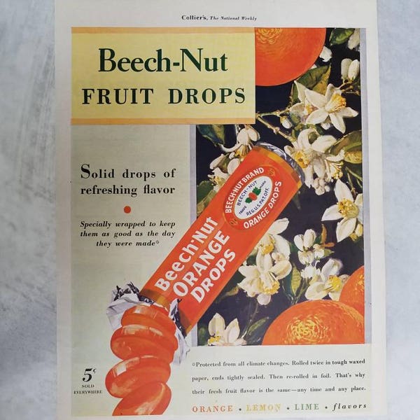 Beech-Nut Fruit Drops Magazine Print Ad 1920's Collier, The National Weekly Antique Advertising Candy Print