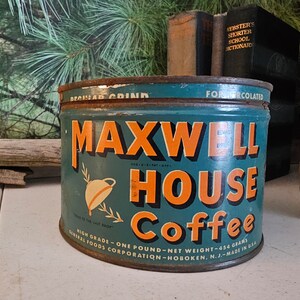 Maxwell House Lipton ヴィンテージ缶 2個セット 1940's Maxwell House Coffee Can With Lid Blue, White, & Orange