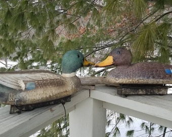 Set of 2 Male Female Flambeau Mallard Plastic Duck Decoys, Vintage Cabin Yard Decor
