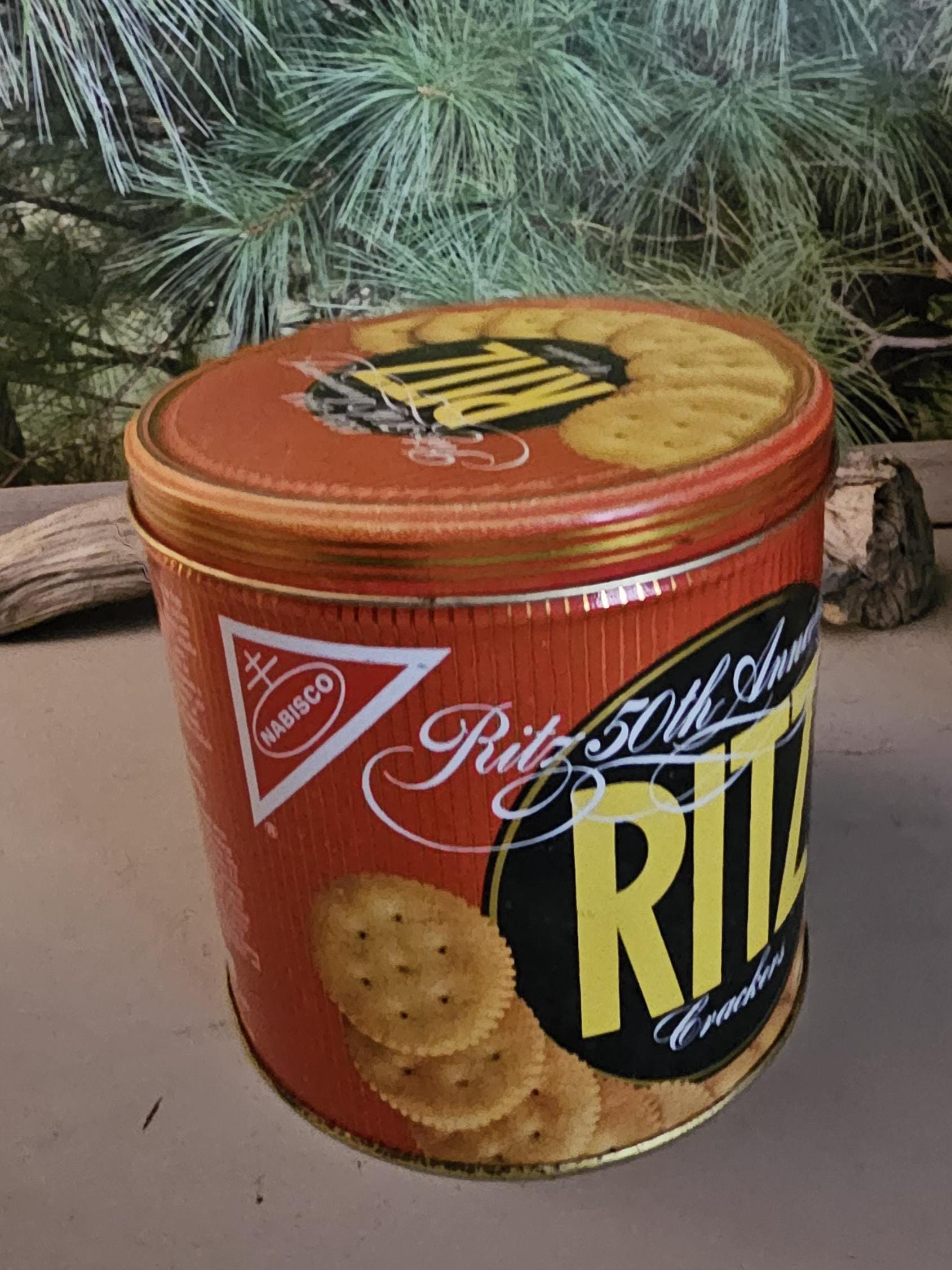 ヴィンテージ レトロ RITZ 空き缶 Vintage Ritz Cracker Tin: 50th Anniversary Kitchen Storage #4291
