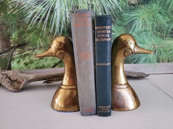 Brass Duck Head Bookends O LEE Made in Korea / Vintage Brass Home