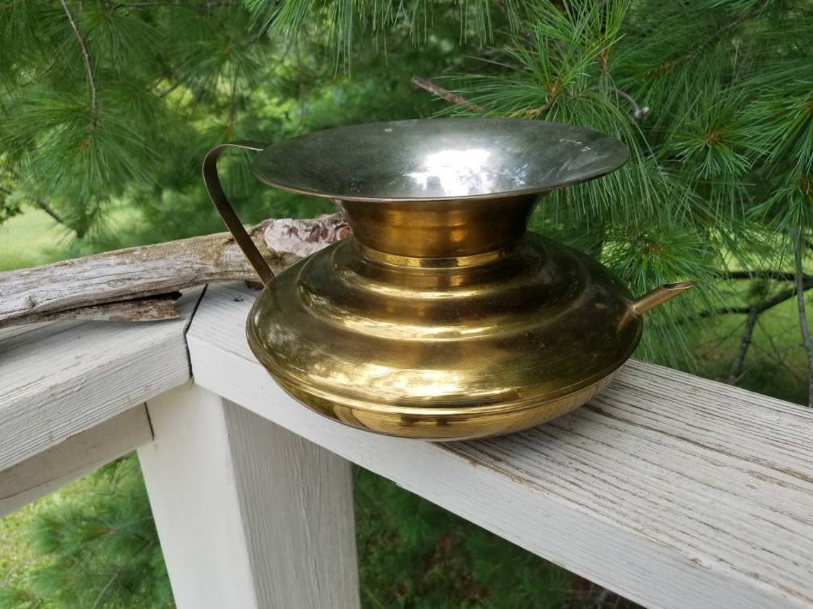 Brass Watering Can Spittoon Style Strap Handle Short Spout Etsy