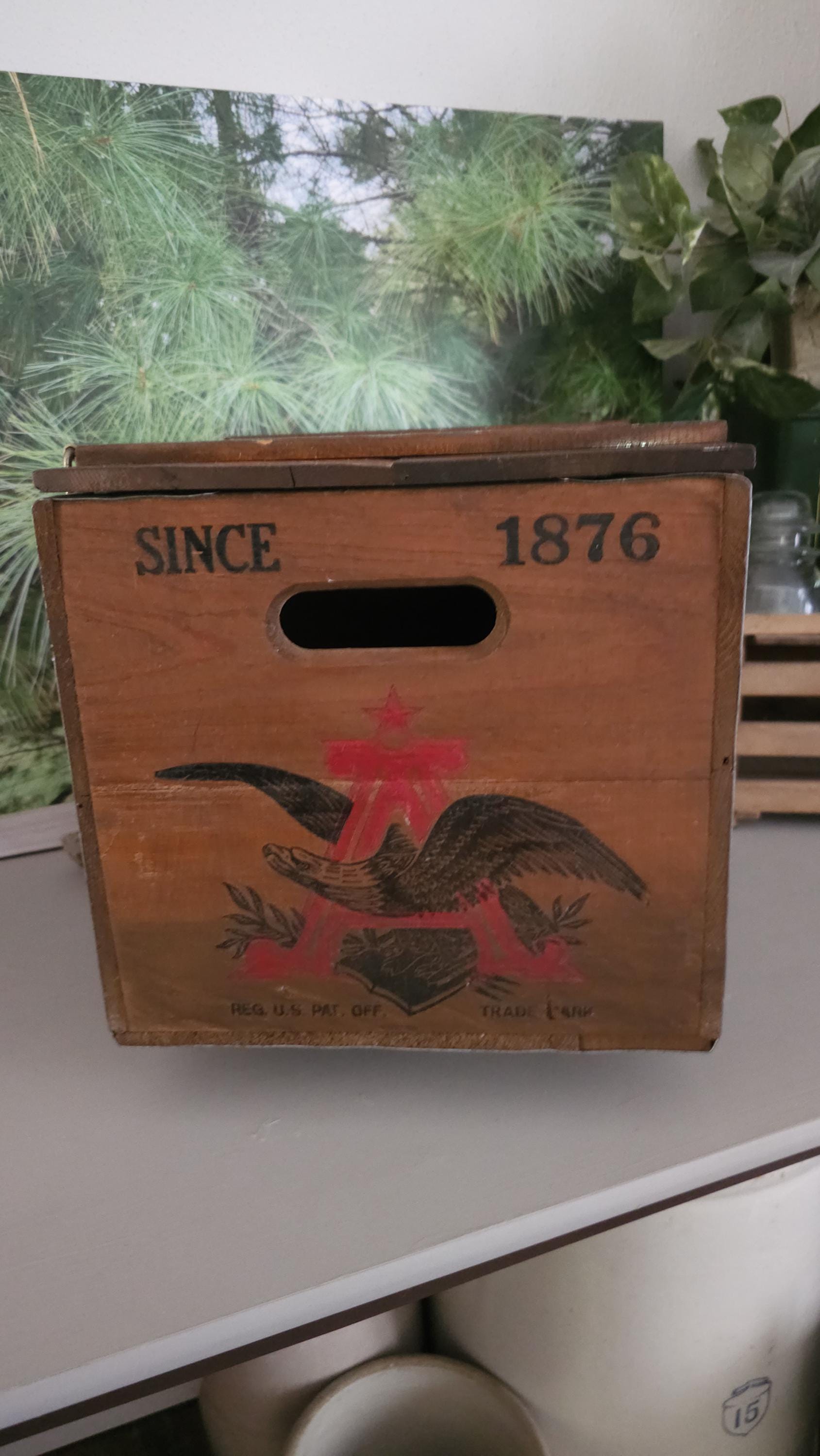 Anheuser Busch 1876 - 1976 Wood Beer Crate With Hinged Lid Anheuser Busch 1876 - 1976 Wood Beer Crate With Hinged Lid