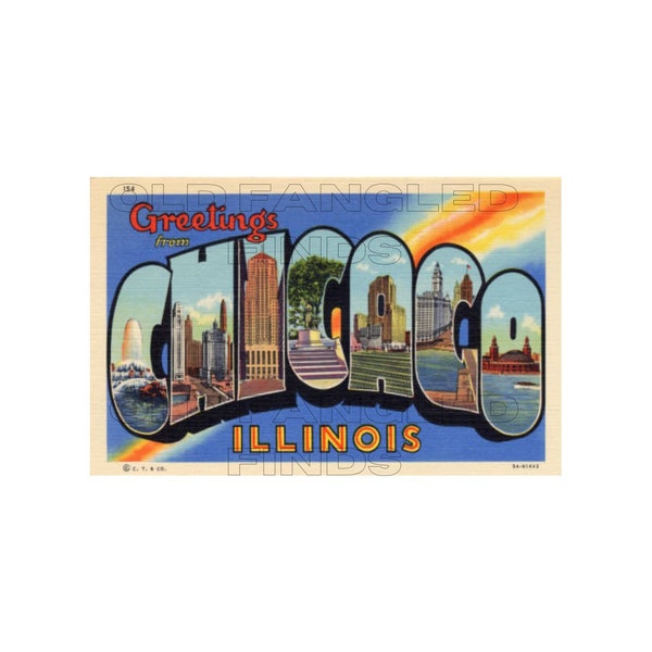 Digital Download Greetings From Chicago 1930s Linen Postcard Curt Teich