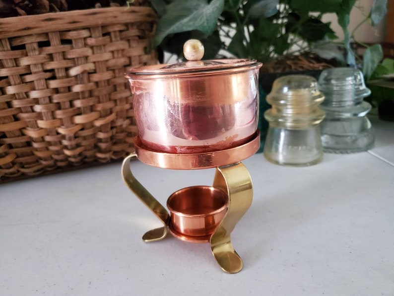 Copper & Brass Butter Warmer Pot with Tea Light Holder / Etsy