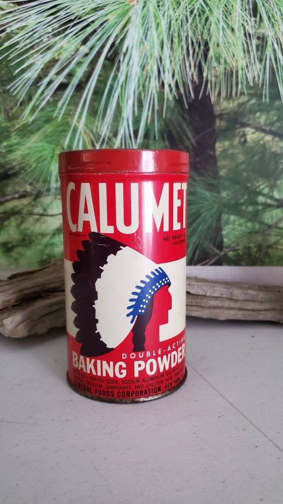 Vintage Calumet Baking Powder Tin – Chief Logo, Red Lid, 14.3 Oz