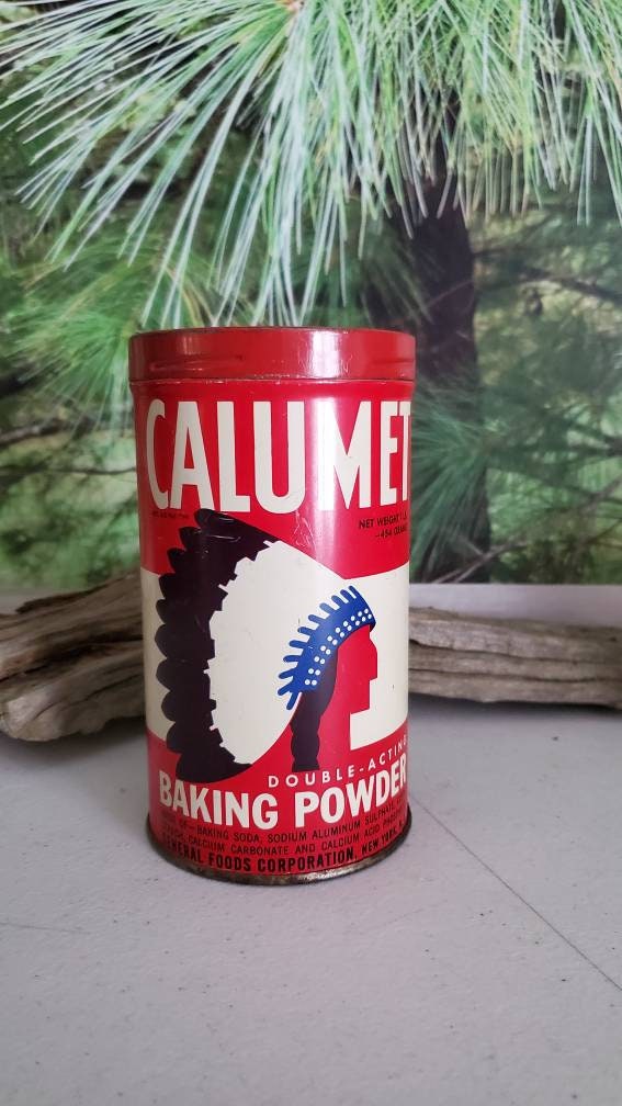 Calumet Baking Powder Tin 14.3 Ounce Chief Image Metal Lid