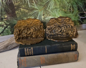 Small 1930s Cast Iron Stagecoach Bookends Vintage Office or Home Library Decor  #3795
