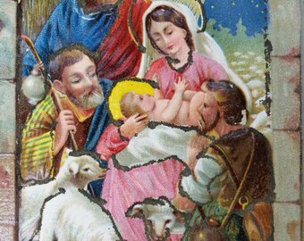 3 Wise Men Mary & Baby Jesus Christmas Greetings Embossed Vintage Postcard Paper Ephemera Collectible