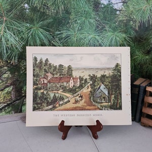 1952 &quot;A Home On The Mississippi&quot; Lithograph Currier & Ives Original Bookplate Vintage Frameable Wall Art Double Sided