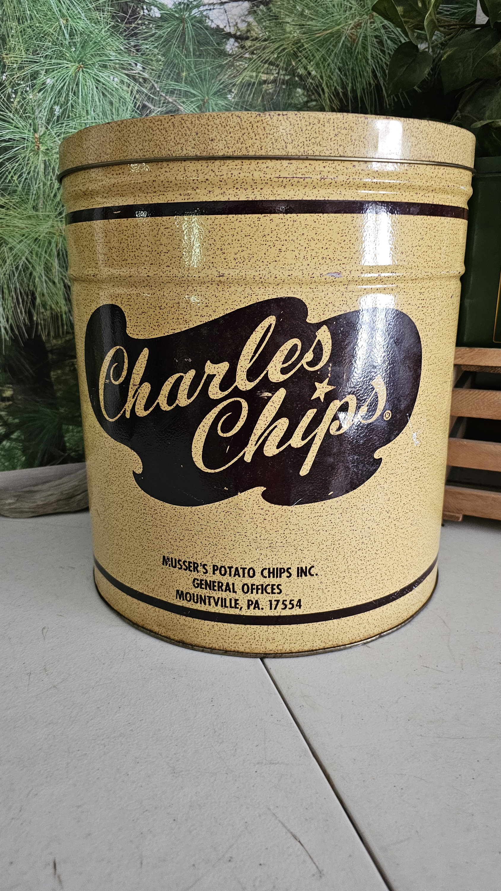 VINTAGE CHARLES COOKIES TIN CAN ADVERTISING PRIMITIVE DECOR
