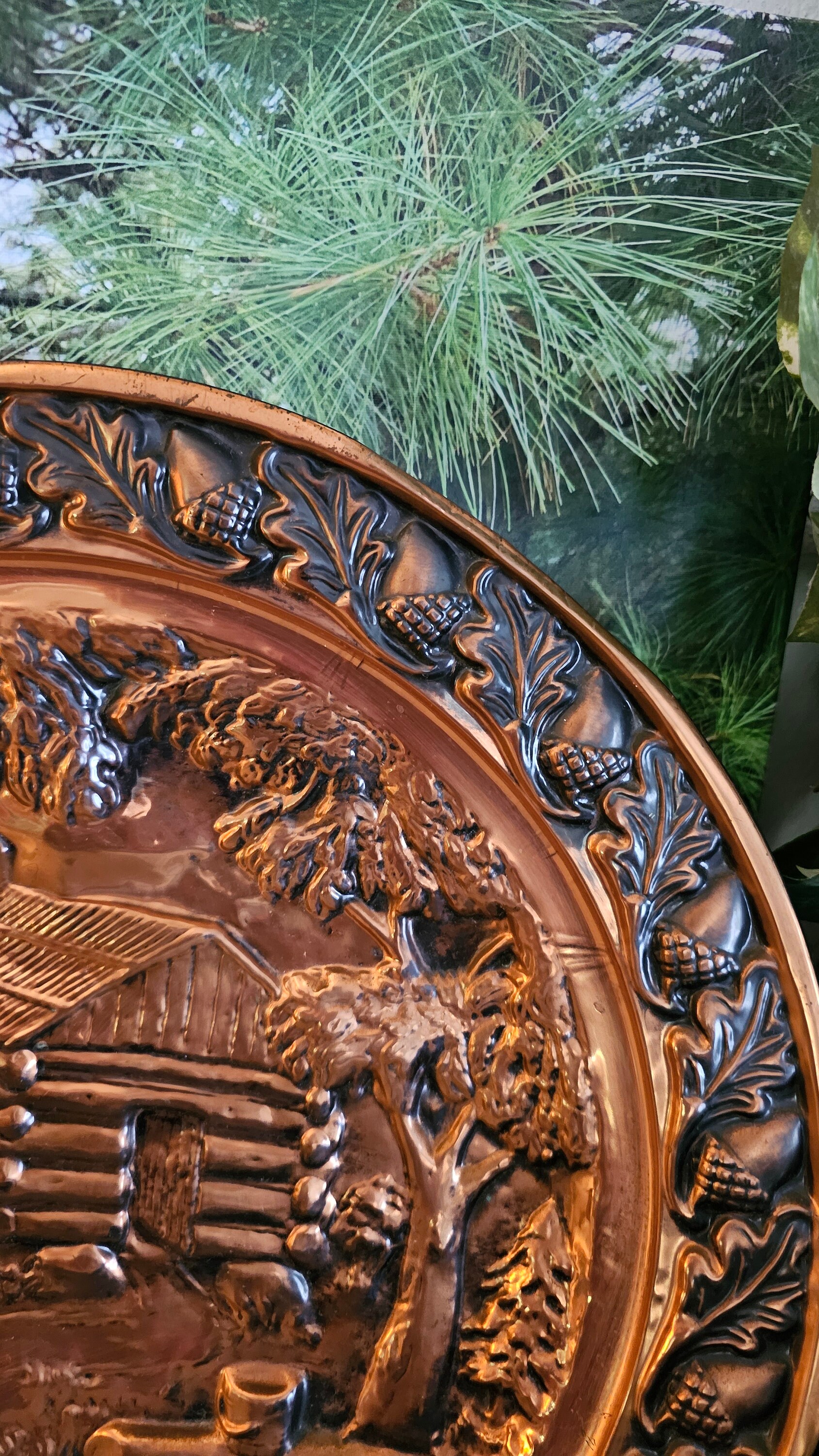 Round Large Coppercraft Guild Copper Wall Plate Distressed Edge 