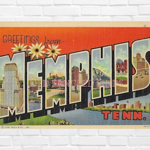 Digitaler Download Grüße von MEMPHIS TENNESSEE 1930er Jahre Leinen Postkarte Curt Teich 15,5 Zoll X 3,5 Zoll