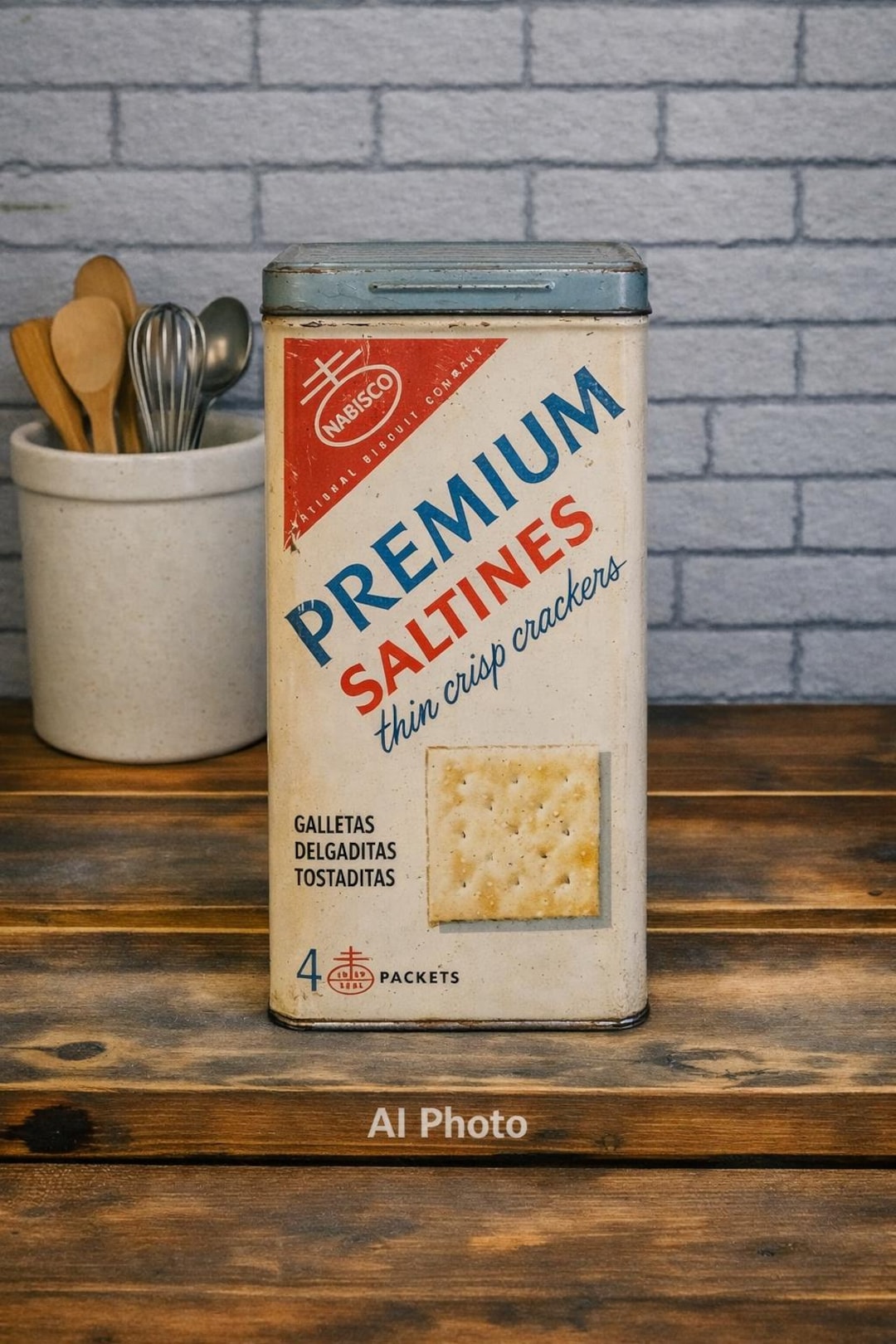 1950s Nabisco Saltine Cracker Tin: Red, White & Blue Kitchen Decor