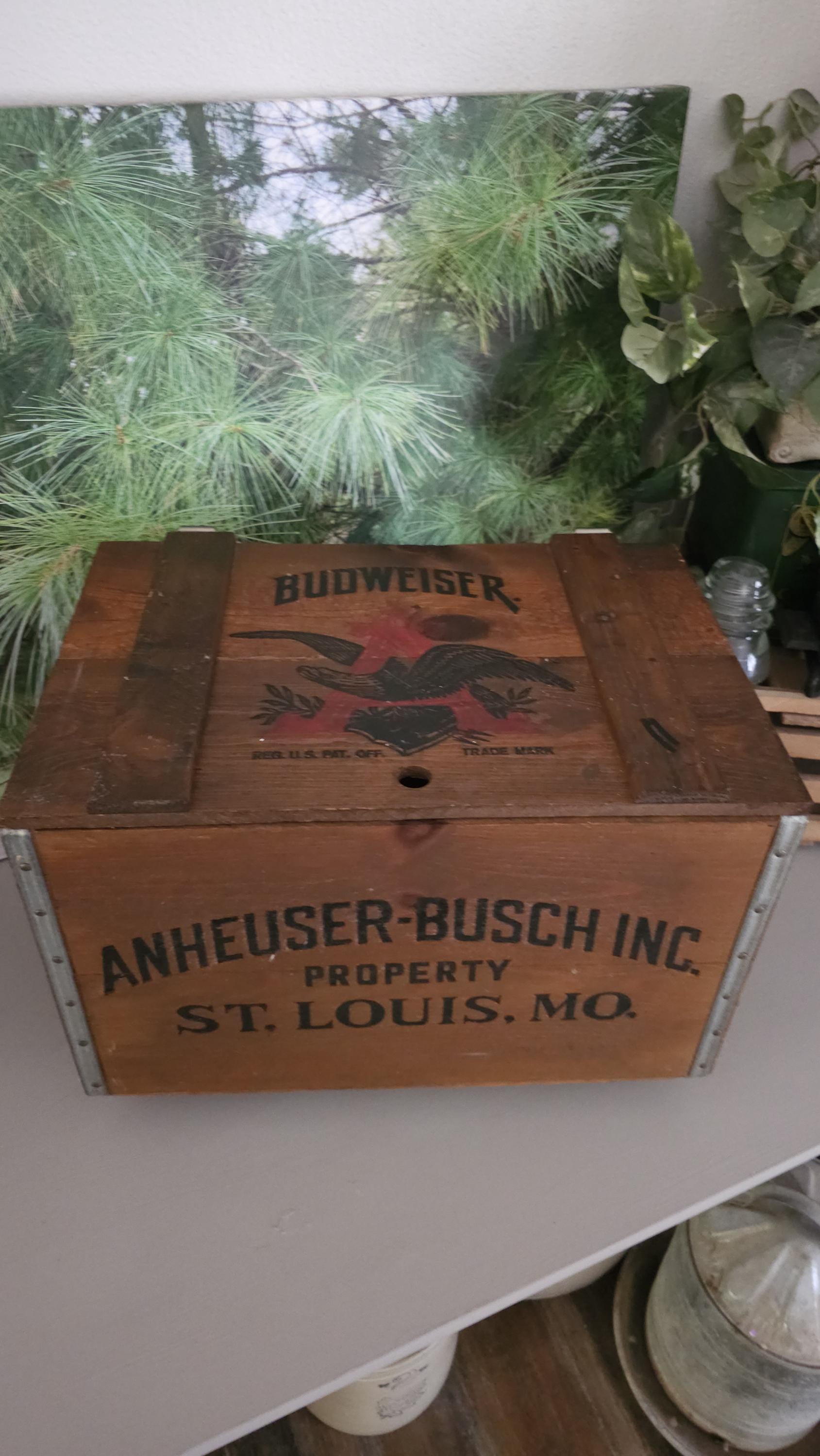 Anheuser Busch 1876 - 1976 Wood Beer Crate With Hinged Lid Anheuser Busch 1876 - 1976 Wood Beer Crate With Hinged Lid