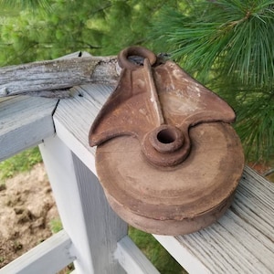 Antique Wood & Iron Pulley Rustic Farmhouse Decor   #6