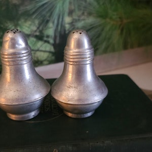 Mid Century Distressed Aluminum Salt and Pepper Shakers Vintage Kitchen Salt & Pepper Shakers  #3414