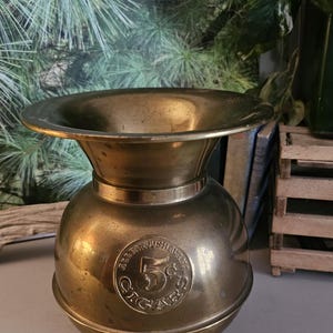 All Famous 5 Cent Cigars Brass Spittoon Tarnished Vintage Home Decor Man Cave Decor  #4281