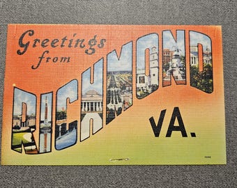 Unused Greetings From RICHMOND VIRGINIA Linen Postcard Large Letters