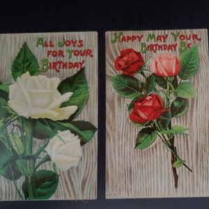 Antique Birthday Postcards With Roses Collectible Ephemera Set of 2