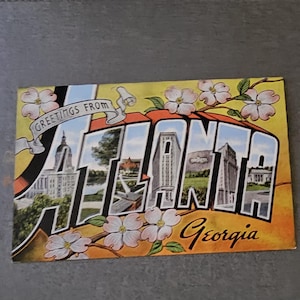 Greetings From ATLANTA GEORGIA Linen Postcard Unused with Large Letters B & B News Co. Atlanta GA, Collectible Ephemera