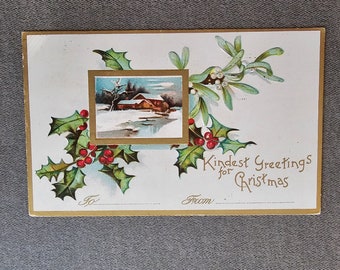 Antique Christmas Postcard Holly Mistletoe International Art Publishing Co. Divided Back Postcard Series No. 18 Collectible Ephemera