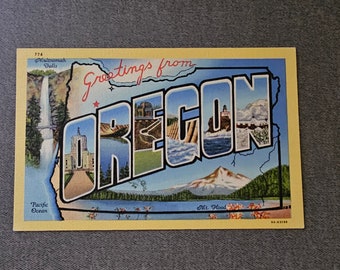 Vintage Oregon Linen Postcard: Greetings From Oregon, Unused Collectible