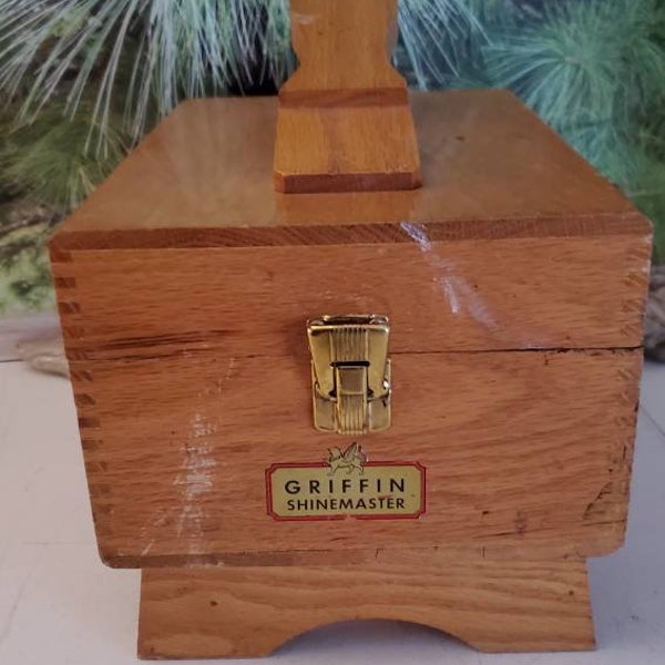 Vintage Griffin Shine Master Shoe Shine Box No Key Wood Shoe Shine Box Finger Jointed    #3047