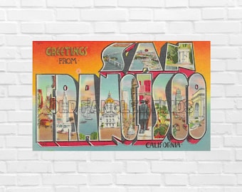 San Francisco Kalifornien Postkarte: 1940s Big Letter Greetings (Digitaler Download)