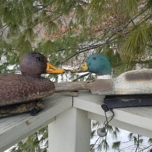 Set of 2 Male Female Flambeau Mallard Plastic Duck Decoys, Vintage Cabin Yard Decor image 2