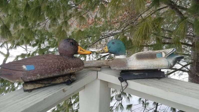 Set of 2 Male Female Flambeau Mallard Plastic Duck Decoys, Vintage Cabin Yard Decor image 2