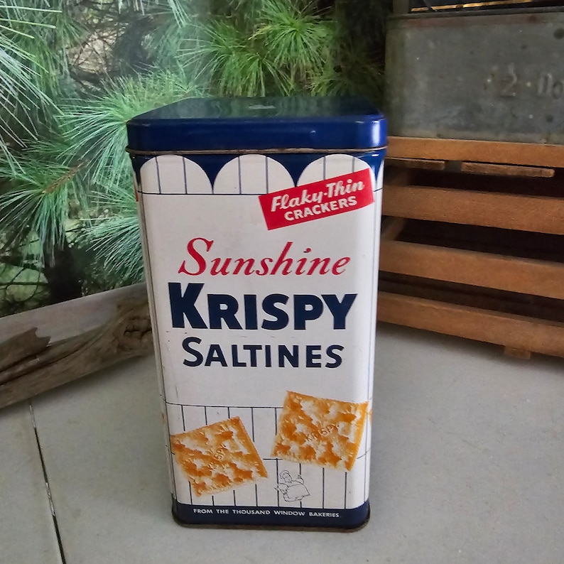 Rectangular Saltines Vintage Sunshine Krispy Saltine Cracker Tin, Red White Blue Kitchen ...