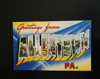 Vintage Allentown PA Linen Postcard: Greetings From, Large Letter Collectible