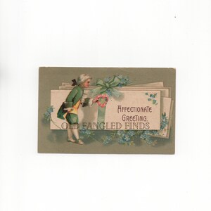 Ruban de carte postale antique de voeux avec affection en téléchargement numérique, lettre enveloppée dans un ruban / Art numérique de la carte postale
