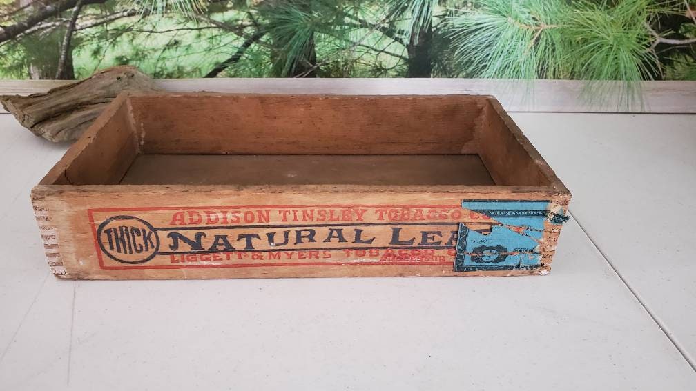 tinsley tobacco Vintage Addison Tinsley Tobacco Crate: Thick Natural Leaf Display Box #2580