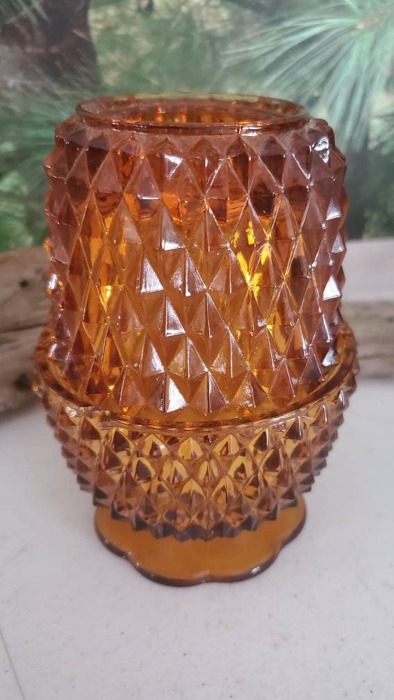 Indiana Glass 2 Piece Diamond Point Orange-brown Fairy Light With