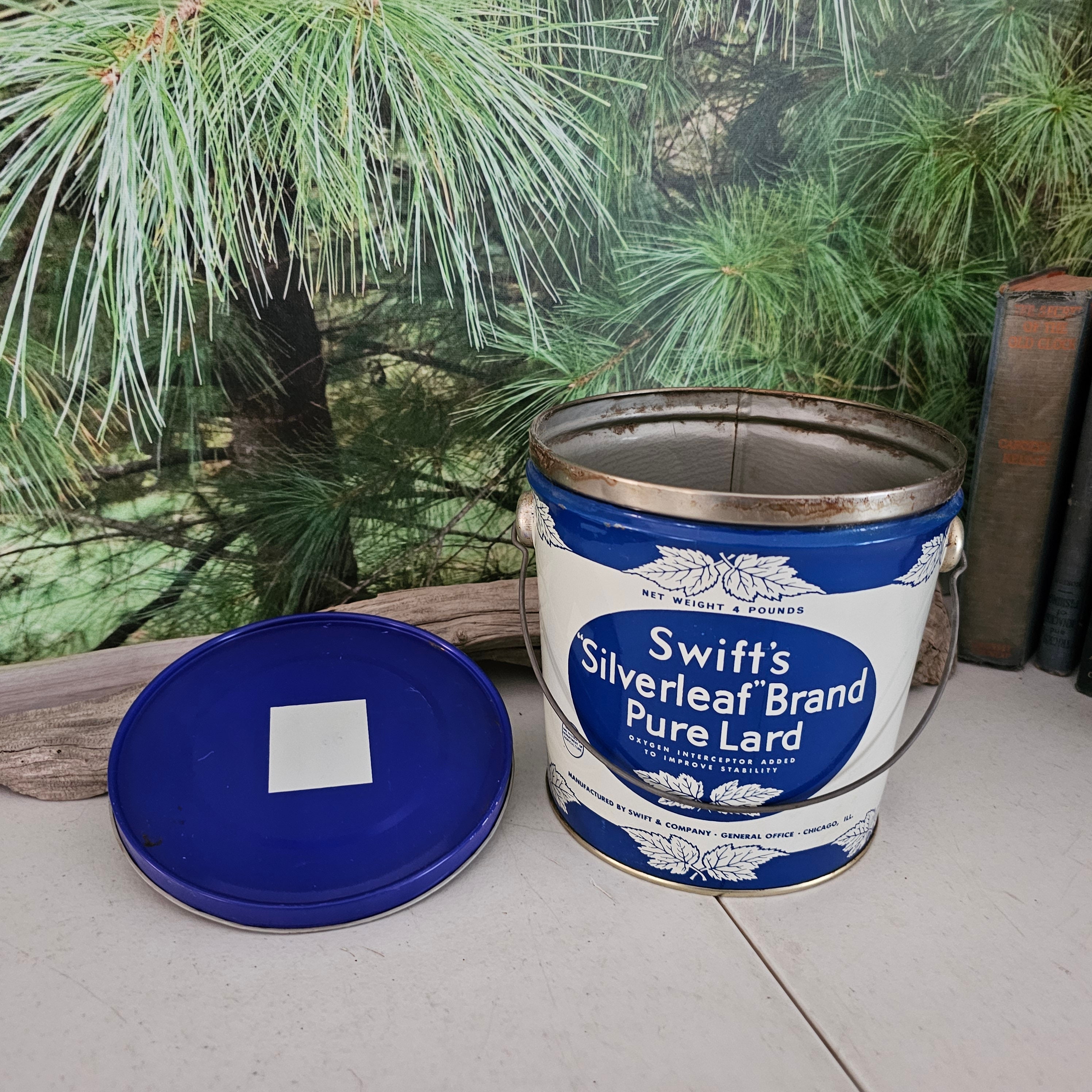 Blue & White Swift's Silverleaf Brand Pure Lard Pail 4 Lb. Bucket