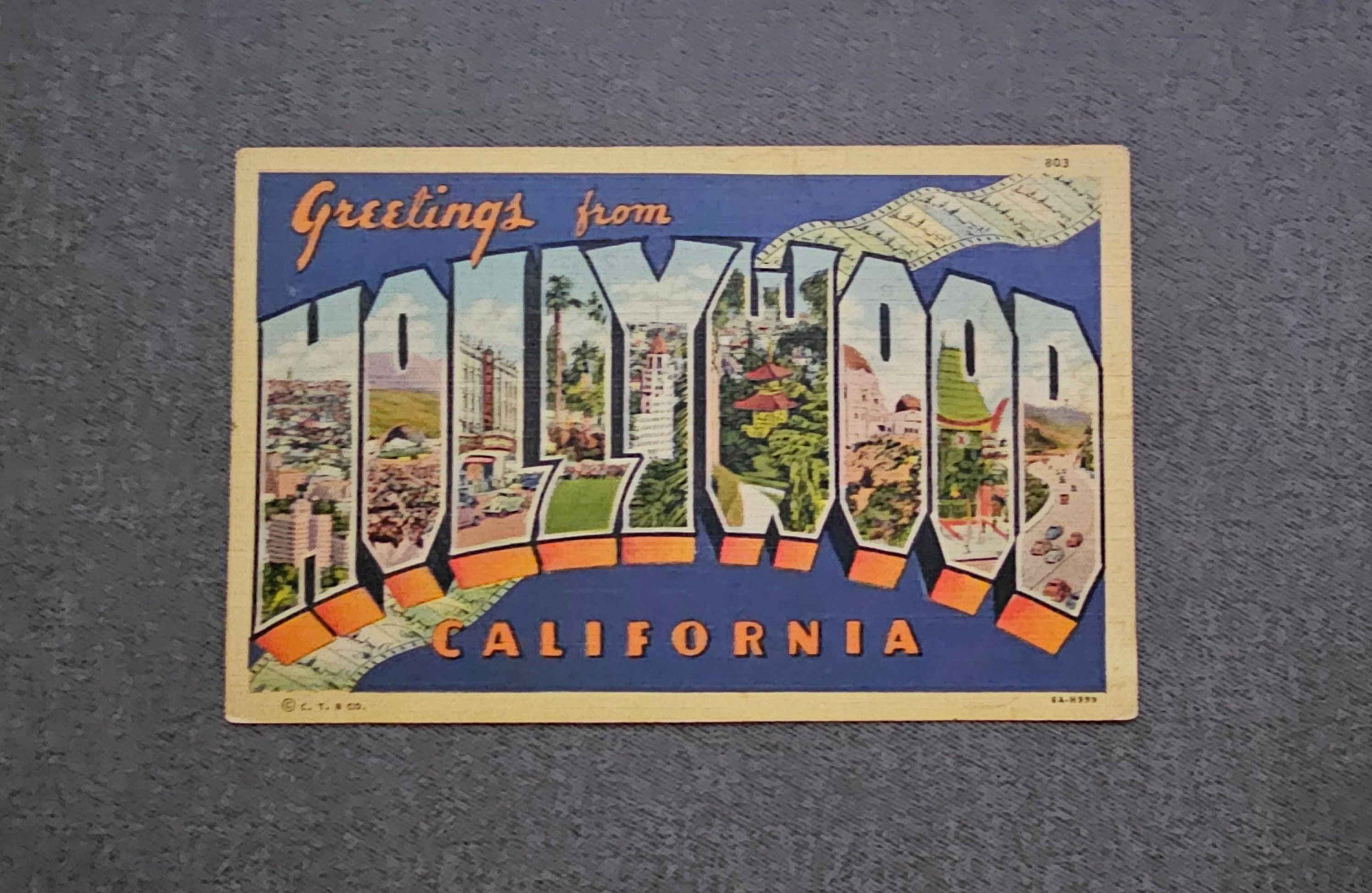 Greetings From HOLLYWOOD CALIFORNIA Linen Postcard With Large