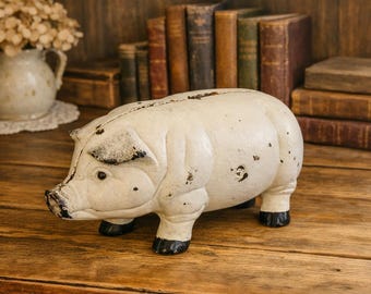 Heavy Cast Iron French Pig Bank Glass Eyes  #5080