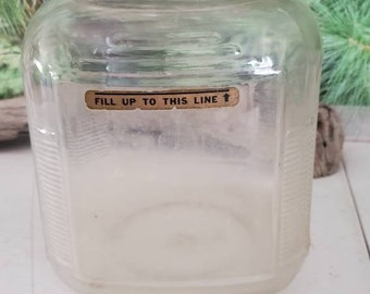 Hoosier Cabinet Glass Coffee Jar with Original Lid & Textured Art Deco Glass Corners #3084