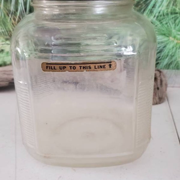 Hoosier Cabinet Glass Coffee Jar with Original Lid & Textured Art Deco Glass Corners #3084