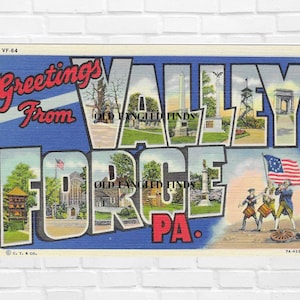 Digital Download Linen Postcard Greetings From VALLEY FORGE PA Digital Postcard Art